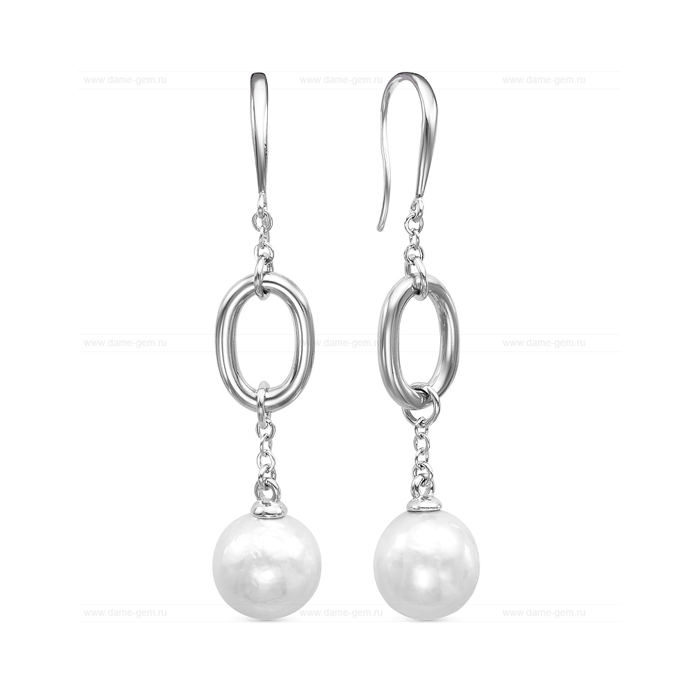 Серьги из серебра с японскими белыми жемчужинами 12,5-13 мм. Артикул 12419