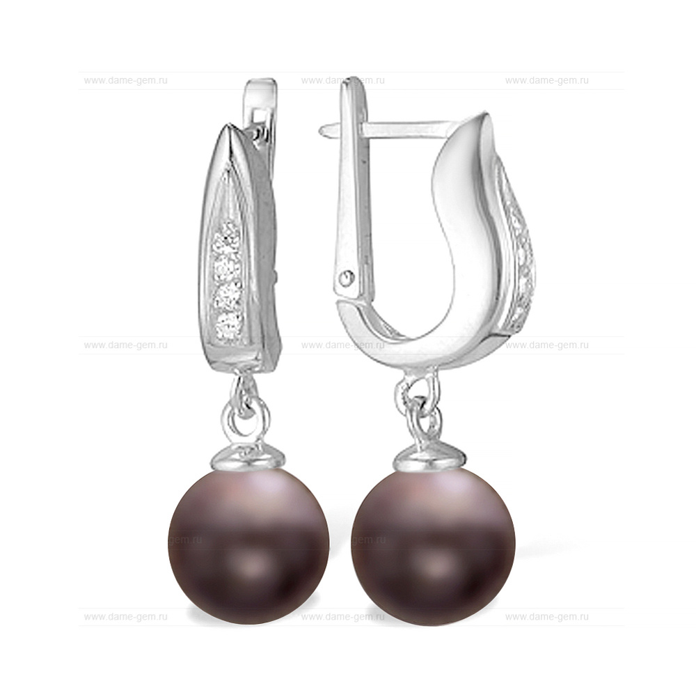 Серьги из серебра с черными жемчужинами 8-8,5 мм. Артикул 11511