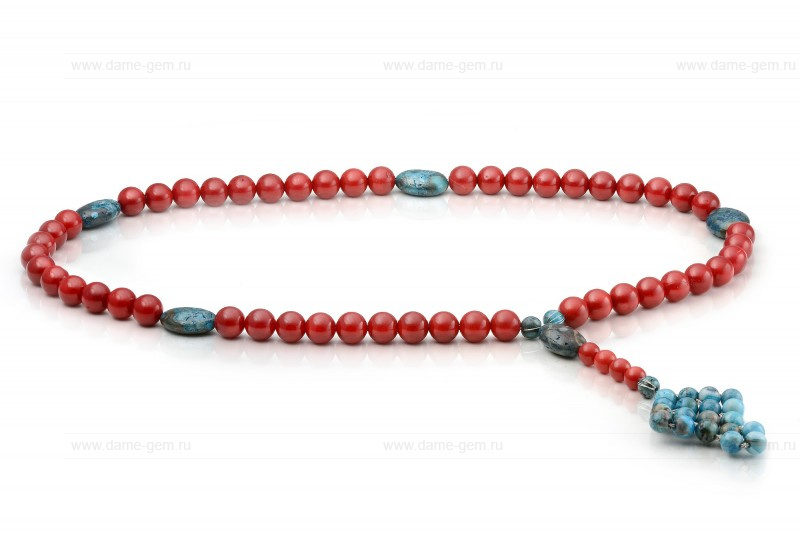 Четки из природного коралла и голубой бирюзы. Артикул 9664