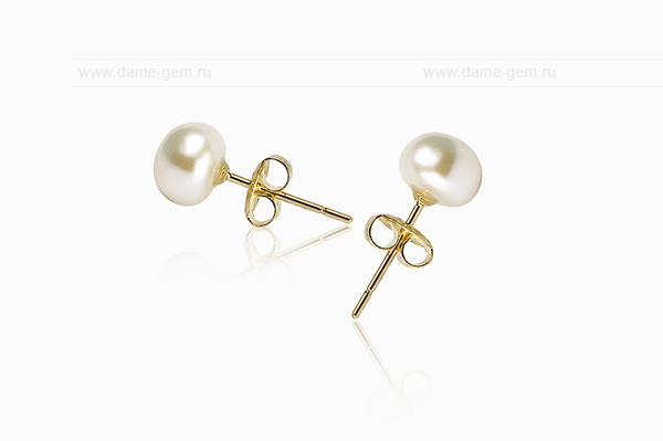 Пусеты из серебра с белыми жемчужинами 5-6 мм. Артикул 8530