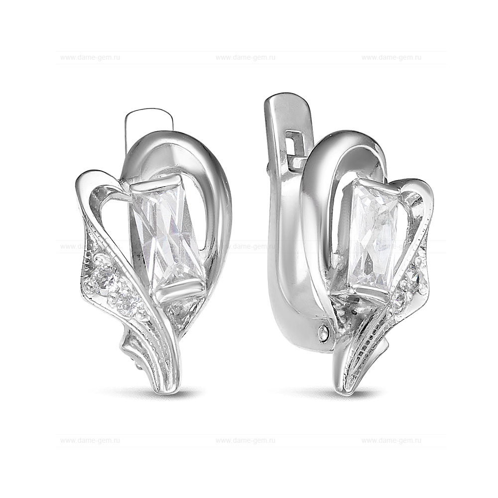 Серьги из серебра 925 пробы, украшенные фианитами. Артикул 12569