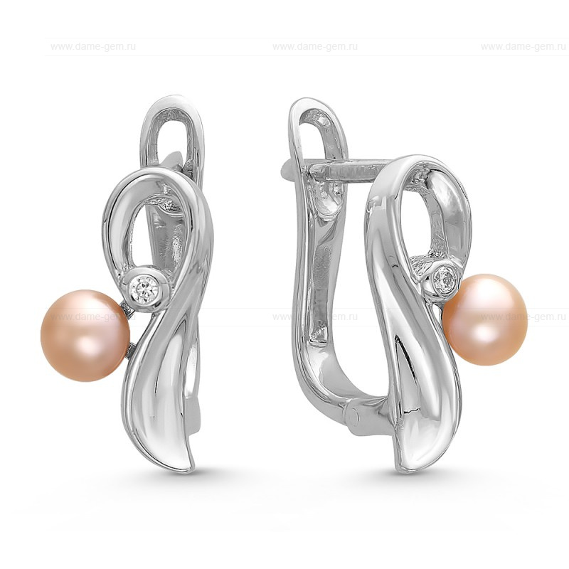 Серьги из серебра с розовыми жемчужинами 4-4,5 мм. Артикул 10401
