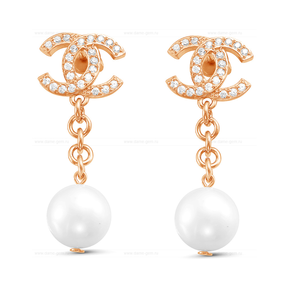 Серьги из серебра с белыми жемчужинами 9-9,5 мм. Артикул 11501