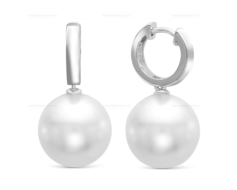 Серьги из золота 585 пробы с белыми Австралийскими жемчужинами 12,6-12,9 мм. Артикул 10008