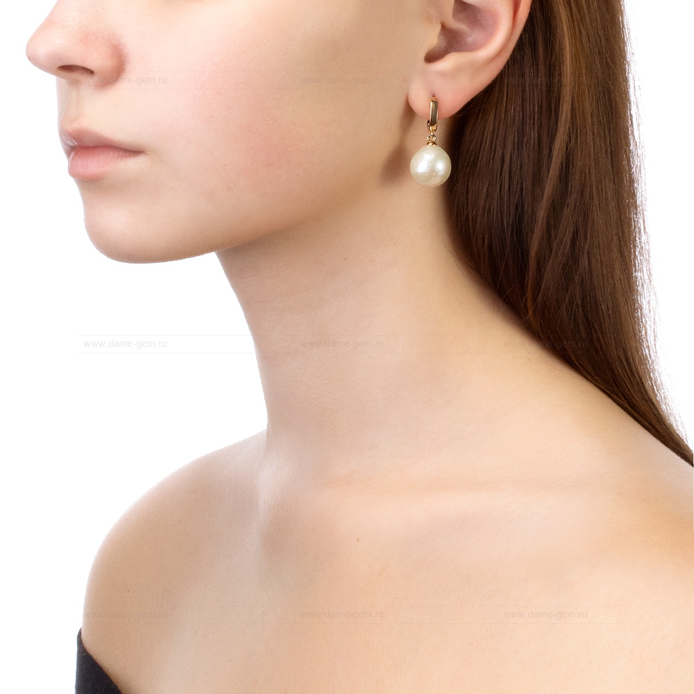 Серьги из серебра с японскими белыми жемчужинами 12,5-13 мм. Артикул 9230