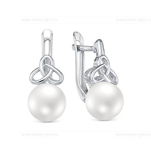 Серьги из белого золота с белыми жемчужинами 8,5-9 мм. Артикул 12787