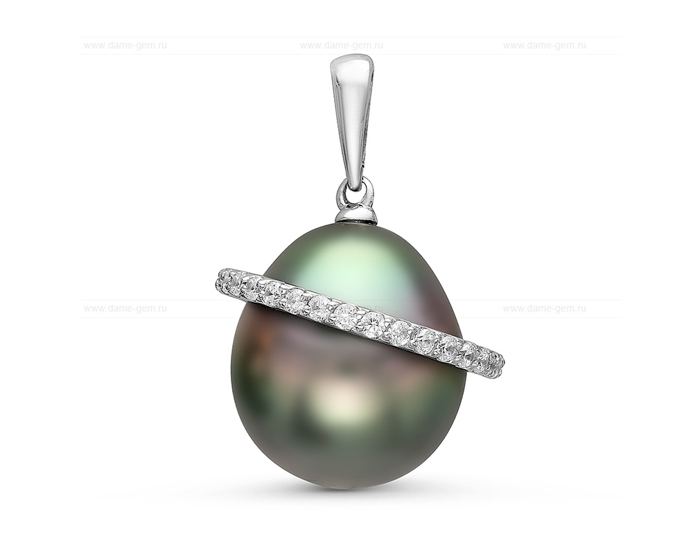 Кулон из белого золота с черной Таитянской жемчужиной 12-12,5 мм. Артикул 11456