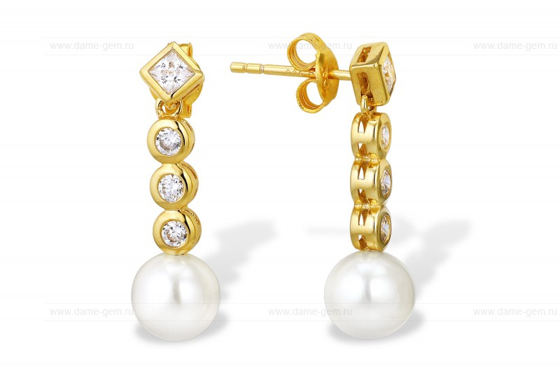 Серьги из серебра с белыми жемчужинами 8,5-9 мм. Артикул 9608 Серьги из серебра с белыми жемчужинами 8,5-9 мм. Артикул 9608