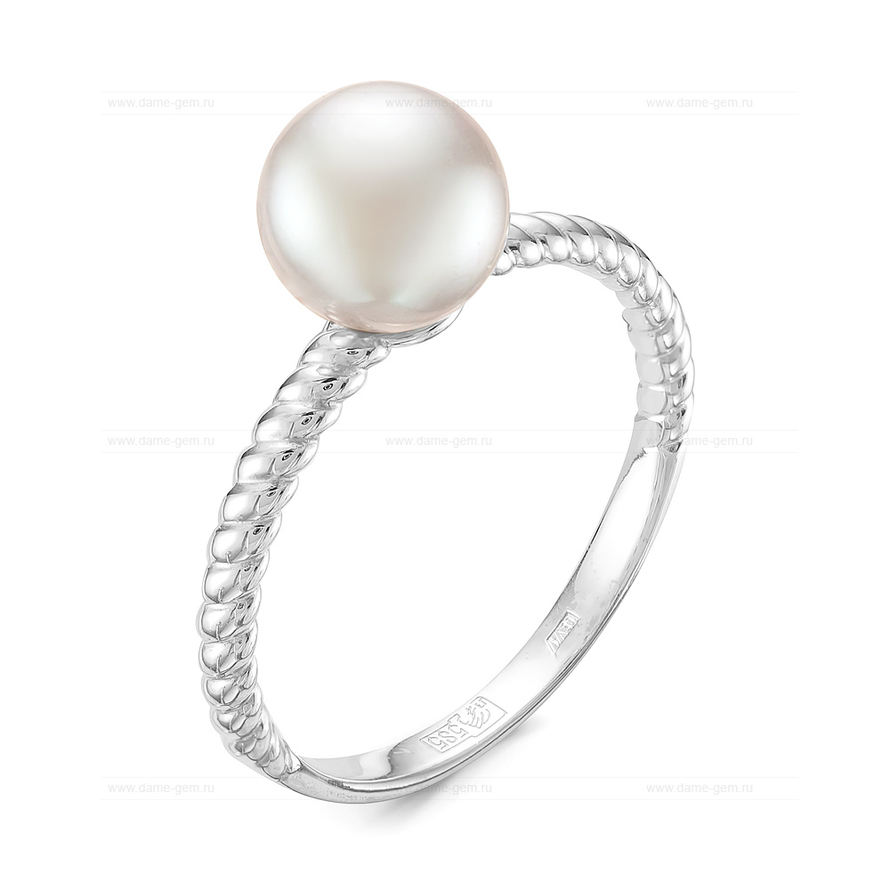 Кольцо из серебра 925 пробы с белой жемчужиной 7,5-8 мм. Артикул 11586