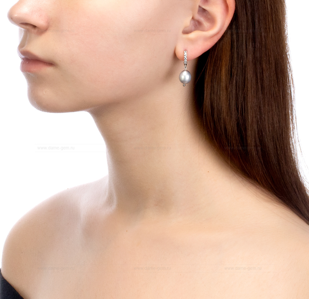 Серьги из серебра с серебристыми жемчужинами 10-11 мм. Артикул 9623