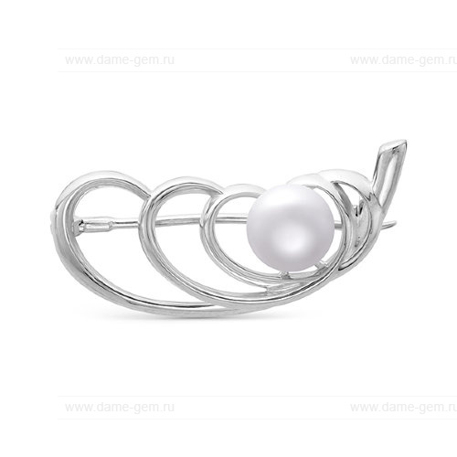 Брошь из серебра с белой жемчужиной 8,5-9 мм. Артикул 8488