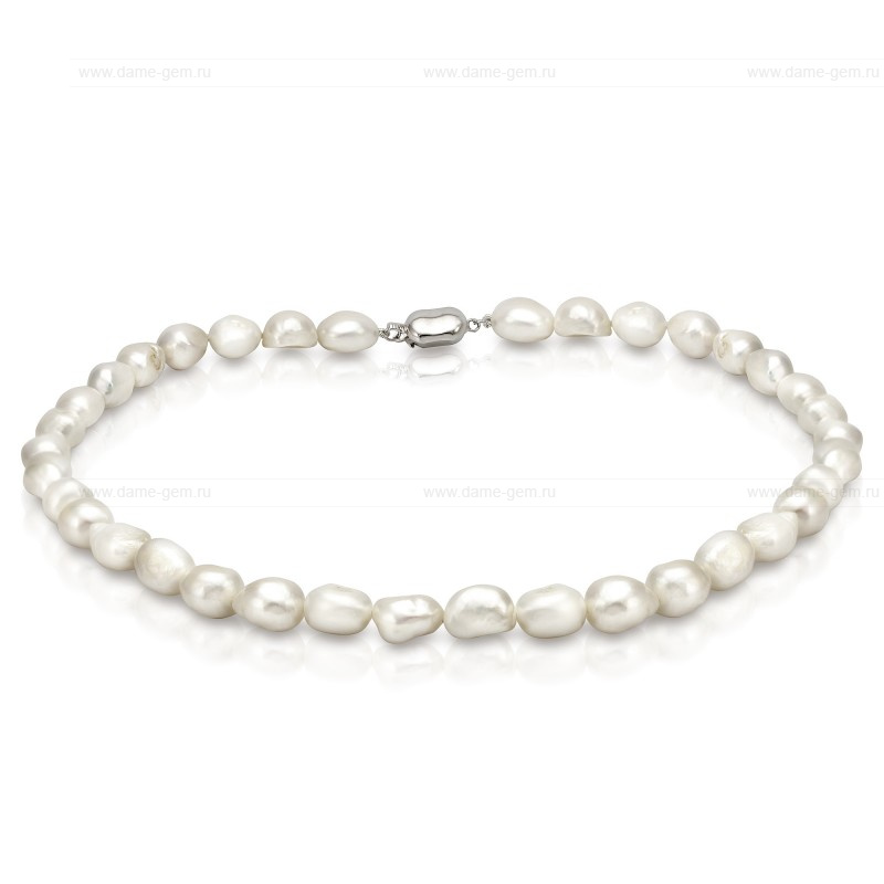 Ожерелье из белого барочного речного жемчуга 9-10 мм. Качество жемчуга высокое АА+. Артикул 8683