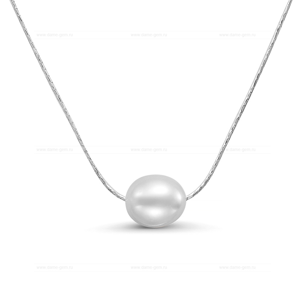 Цепочка из серебра 925 пробы с белой речной жемчужиной 10-11 мм. Артикул 11636