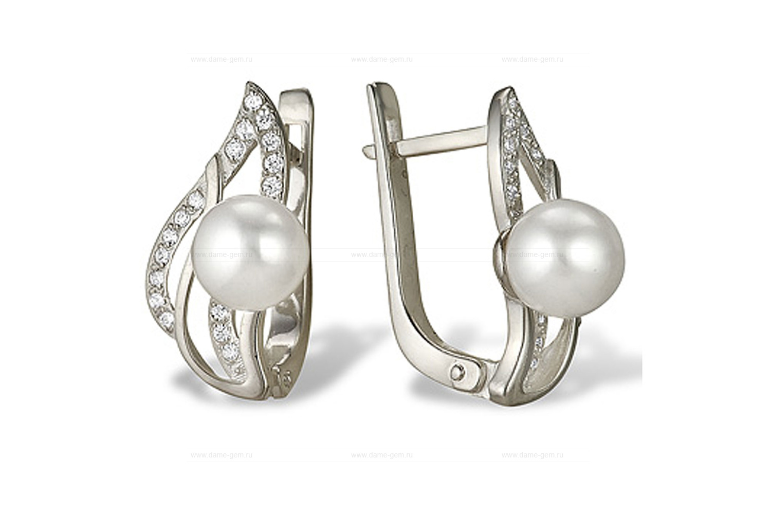 Серьги из белого золота с белыми жемчужинами 7-7,5 мм. Артикул 10133