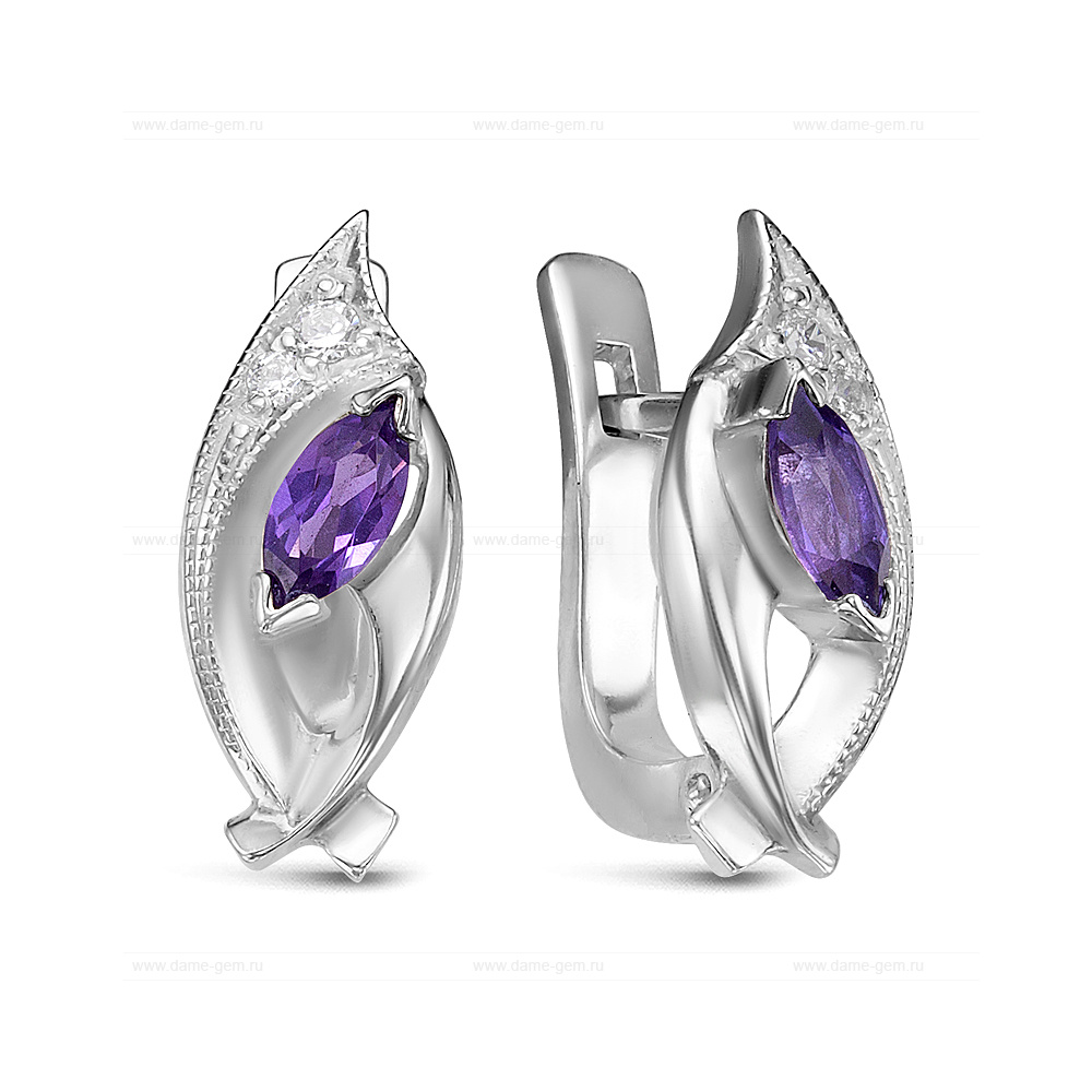 Серьги из серебра 925 пробы, украшенные фианитами. Артикул 12502