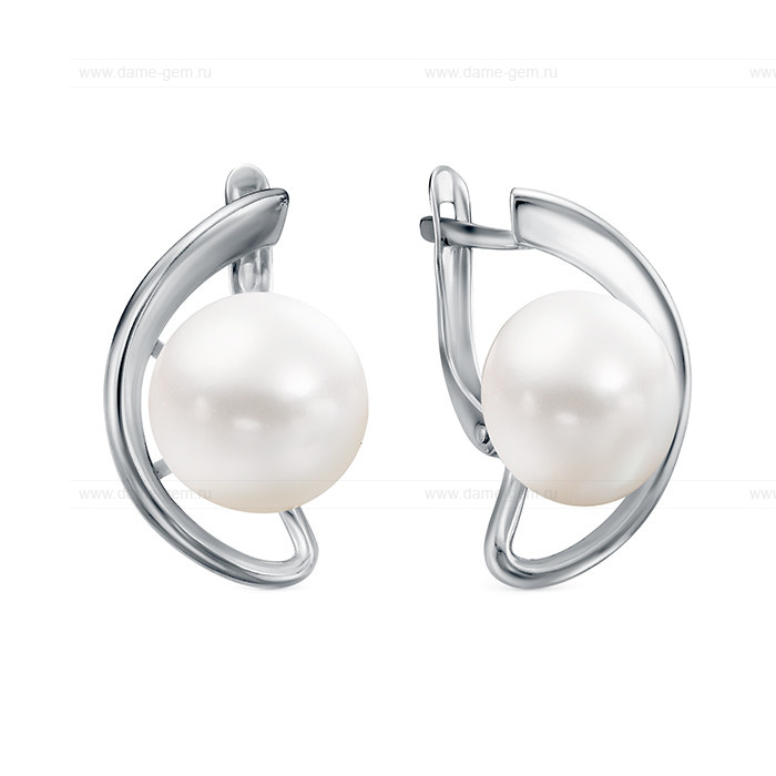 Серьги из серебра с белыми речными жемчужинами 10,5-11 мм. Артикул 11523