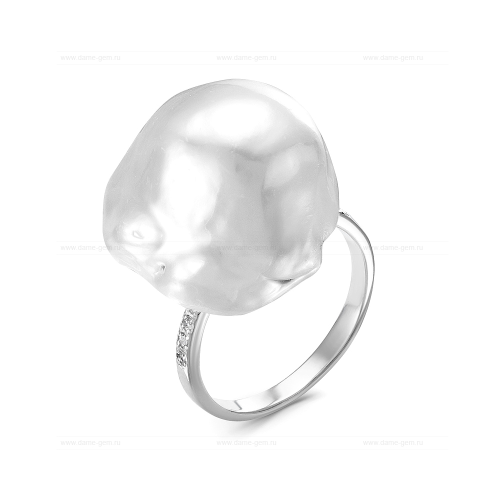 Кольцо из серебра 925 пробы с белой барочной жемчужиной 19-20 мм. Артикул 8816 Кольцо из серебра 925 пробы с белой барочной жемчужиной 19-20 мм. Артикул 8816