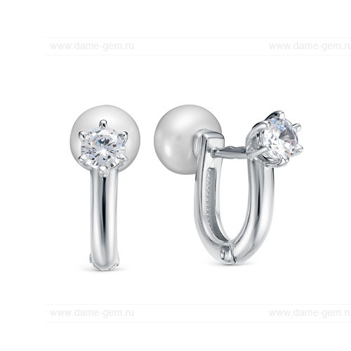 Серьги из серебра с белыми жемчужинами 6,5-7 мм. Артикул 9355