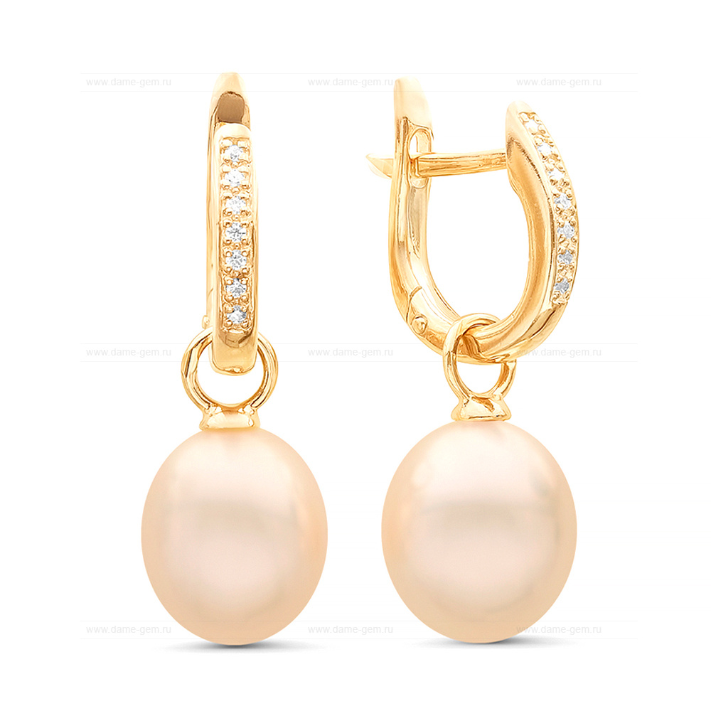 Серьги из серебра с розовыми жемчужинами 9,5-10 мм. Артикул 11349