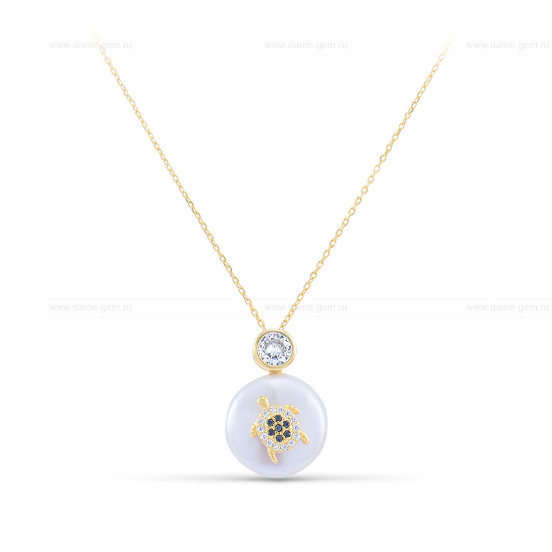 Цепочка из серебра 925 пробы с барочным речным жемчугом 14 мм. Артикул 11186 Цепочка из серебра 925 пробы с барочным речным жемчугом 14 мм. Артикул 11186