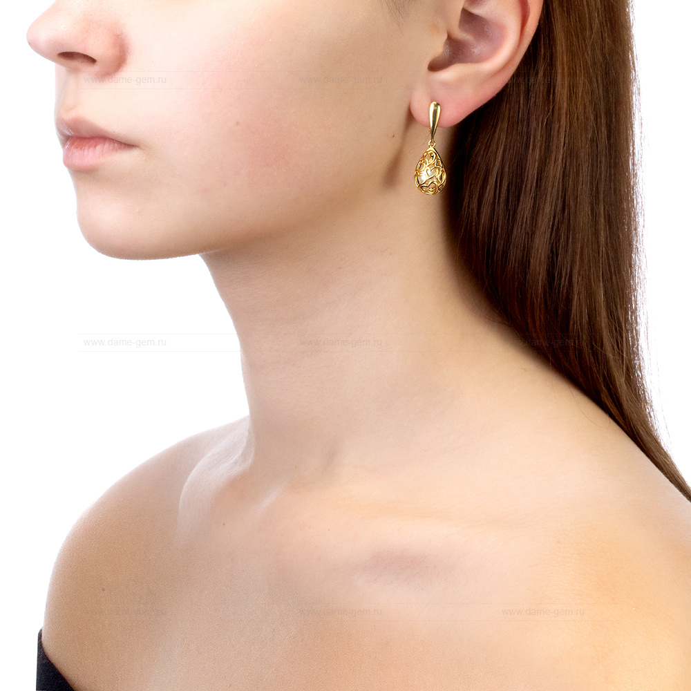 Серьги из серебра с белыми жемчужинами 8 мм. Артикул 12550