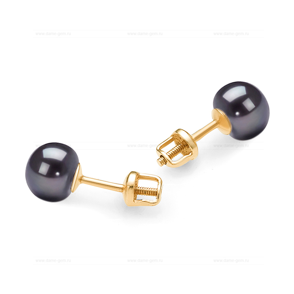 Пусеты из серебра с черными жемчужинами 7-7,5 мм. Артикул 11769