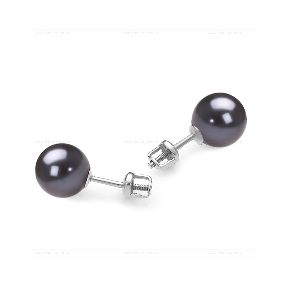 Пусеты из серебра с черными жемчужинами 8,5-9 мм. Артикул 11770