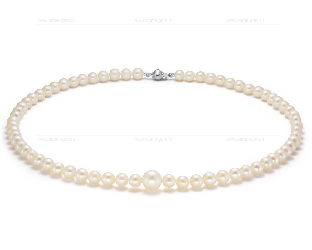 Ожерелье из белого круглого речного жемчуга 6,5-10 мм. Качество жемчуга наивысшее ААА. Артикул 11196 Ожерелье из белого круглого речного жемчуга 6,5-10 мм. Качество жемчуга наивысшее ААА. Артикул 11196