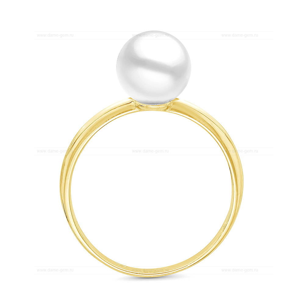 Кольцо из золота 585 пробы с белой морской жемчужиной Акойя 7-7,5 мм. Артикул 12418