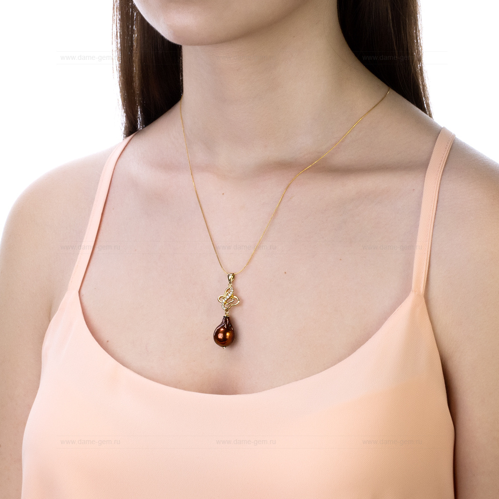 Кулон из серебра с шоколадной барочной жемчужиной 13-16 мм. Артикул 9752 Кулон из серебра с шоколадной барочной жемчужиной 13-16 мм. Артикул 9752