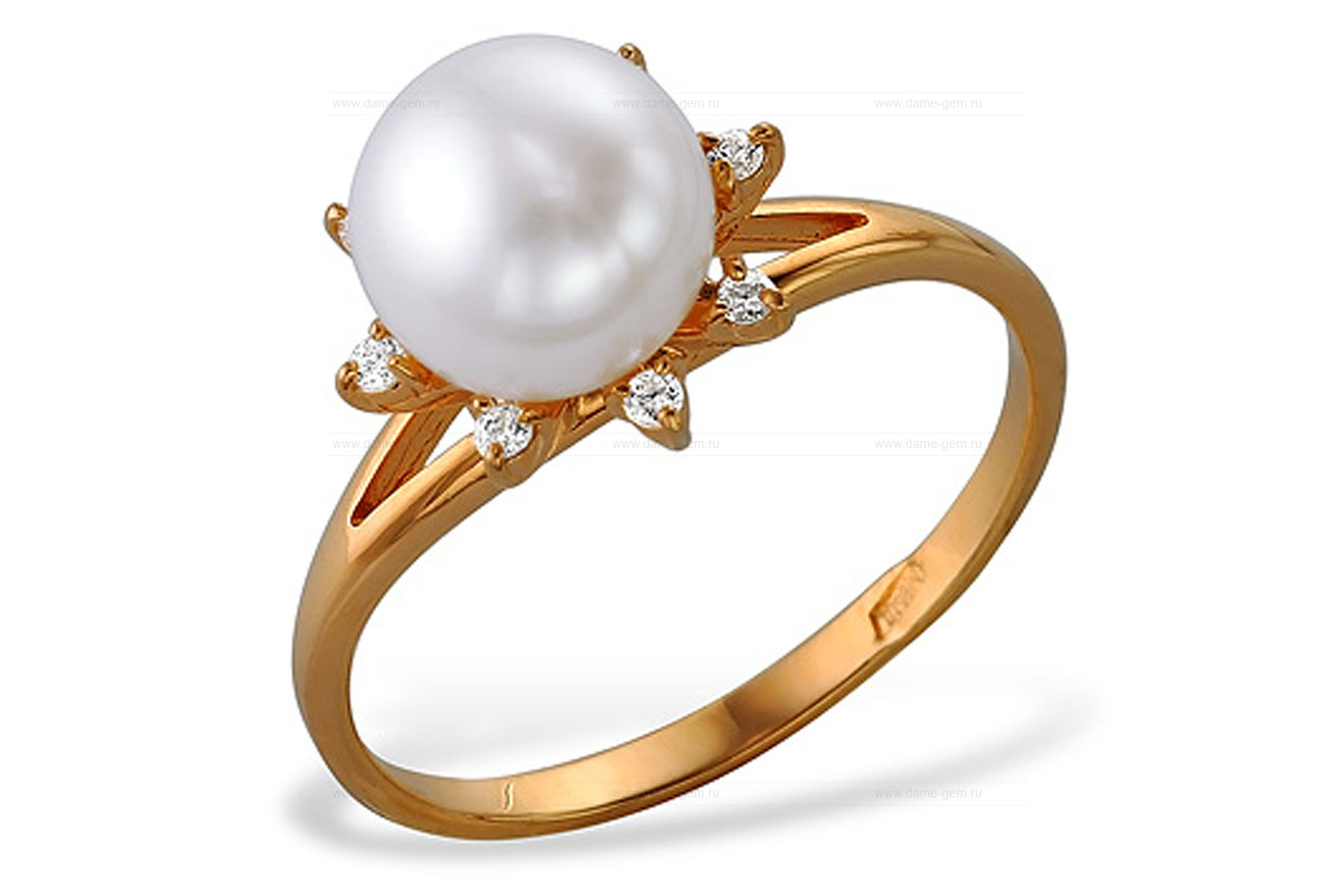 Кольцо из серебра 925 пробы с белой речной жемчужиной 7-7,5 мм. Артикул 10167