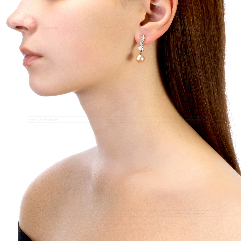 Серьги из серебра с розовыми жемчужинами 8,5-9 мм. Артикул 11343