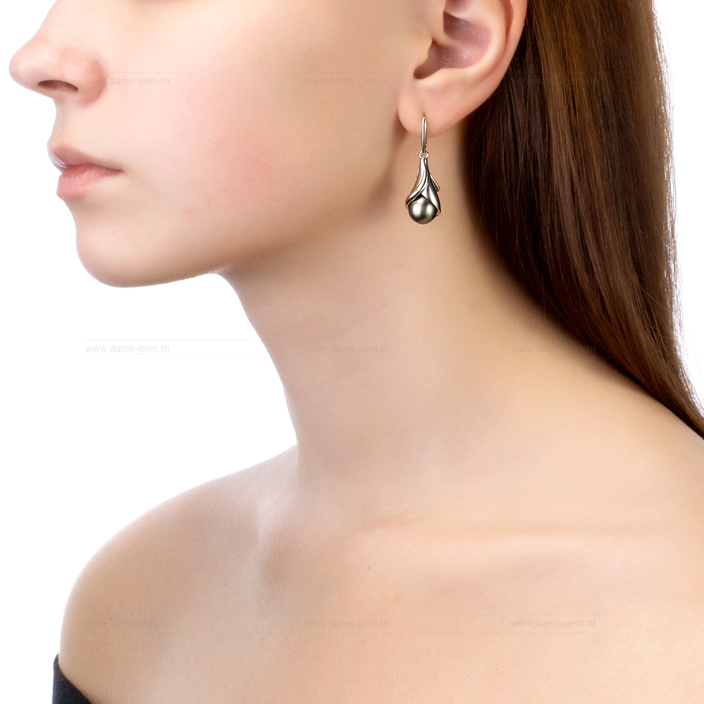 Серьги из серебра с Таитянскими жемчужинами 9-10 мм. Артикул 10233