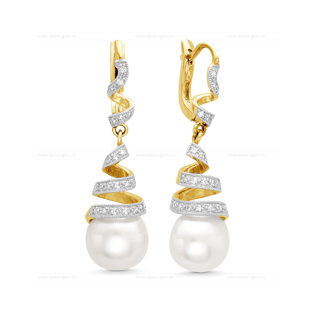 Серьги из серебра с белыми жемчужинами 10,5-11 мм. Артикул 9228