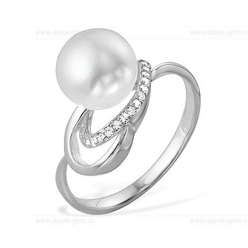 Кольцо из серебра 925 пробы с белой речной жемчужиной 8,5-9 мм. Артикул 11015
