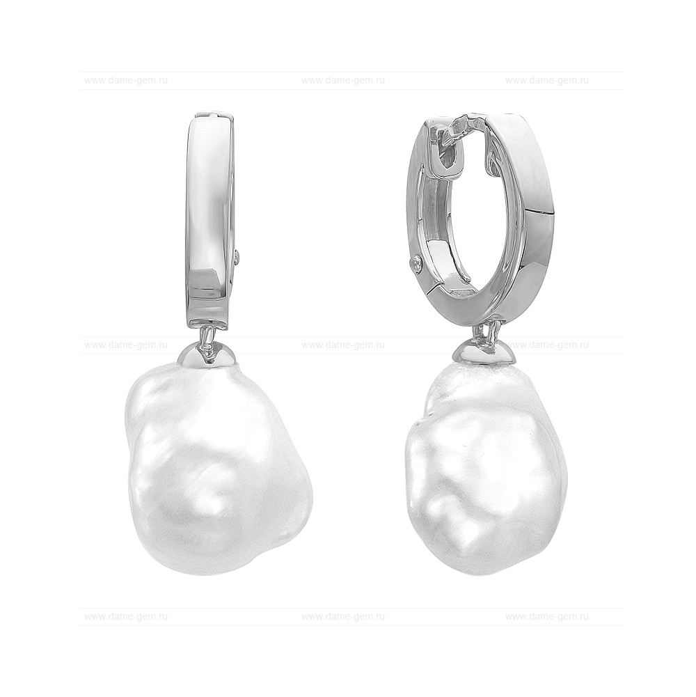 Серьги из серебра с белыми жемчужинами "барокко" 12-14 мм. Артикул 12552