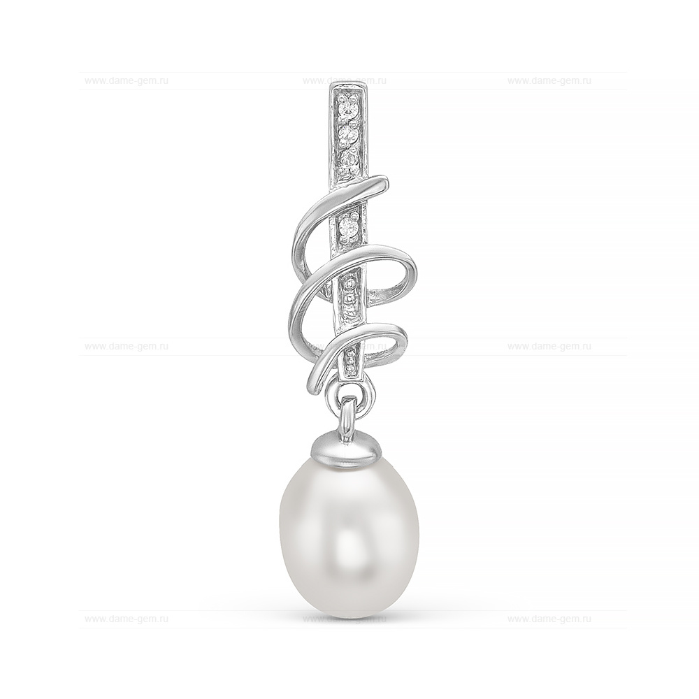 Кулон из серебра с белой жемчужиной 7,5-8 мм. Артикул 11569