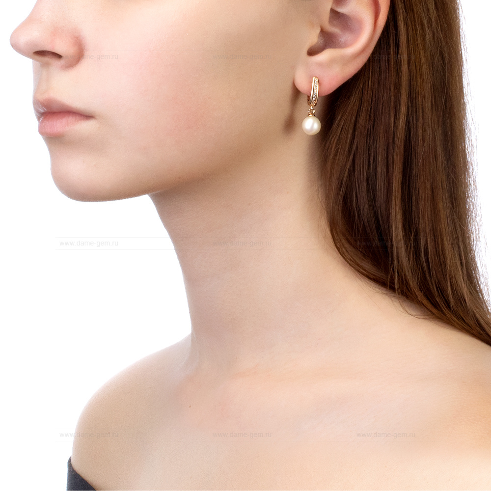 Серьги из серебра с белыми жемчужинами 8,5-9 мм. Артикул 11993