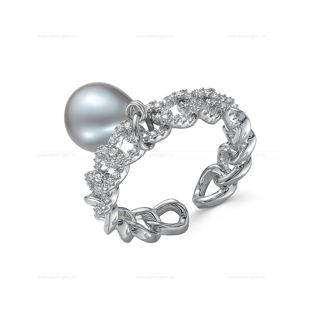Кольцо из бижутерного сплава с серебристой жемчужиной 9-10 мм. Артикул 12710