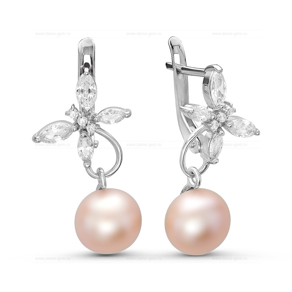 Серьги из серебра с розовыми жемчужинами 8,5-9 мм. Артикул 10800 Серьги из серебра с розовыми жемчужинами 8,5-9 мм. Артикул 10800