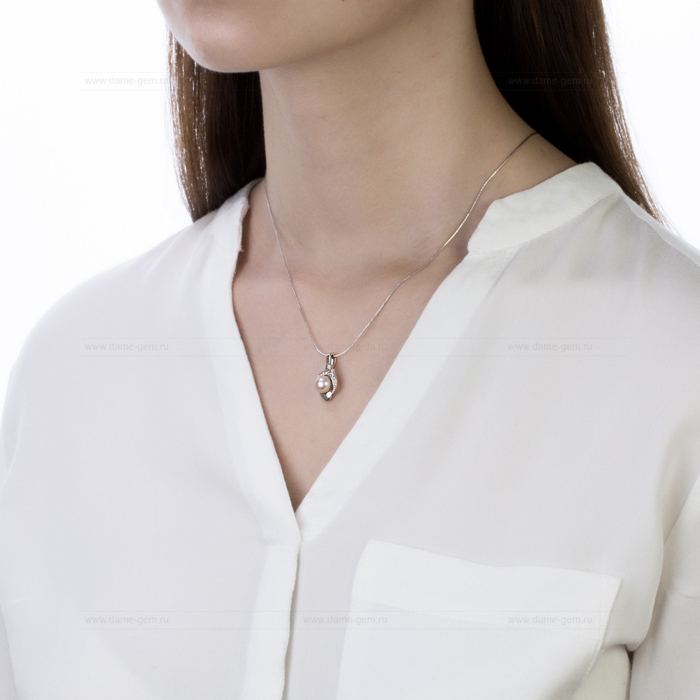 Кулон из серебра с розовой речной жемчужиной 7-7,5 мм. Артикул 10935 Кулон из серебра с розовой речной жемчужиной 7-7,5 мм. Артикул 10935