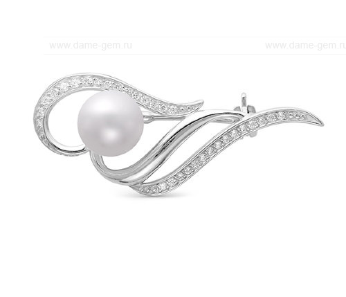 Брошь из серебра с белой жемчужиной 8,5-9 мм. Артикул 11900