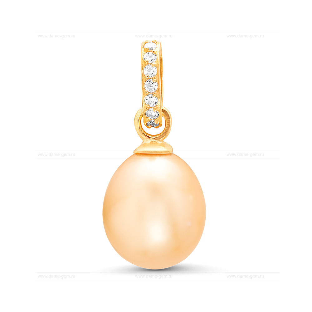 Кулон из серебра с золотистой жемчужиной 9,5-10 мм. Артикул 11632