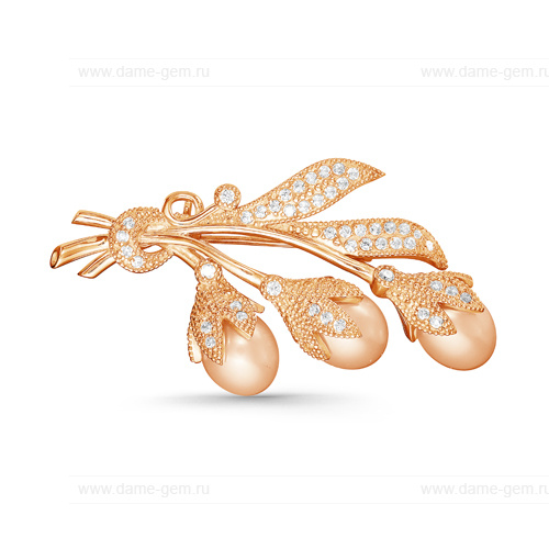Брошь из серебра с розовыми жемчужинами 7,5-8 мм. Артикул 11915