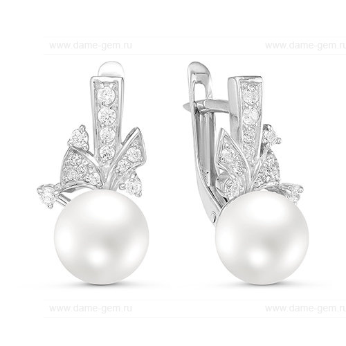 Серьги из серебра с белыми жемчужинами 8-8,5 мм. Артикул 11581