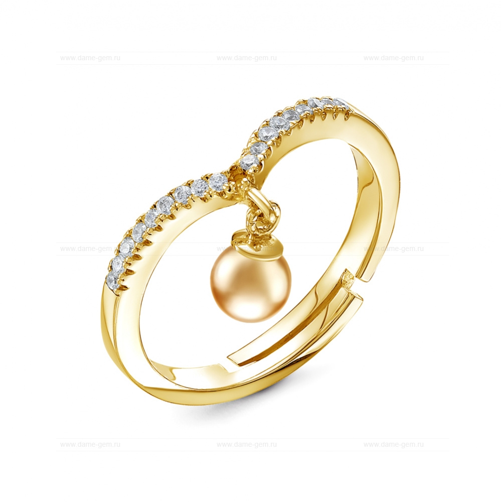 Кольцо из желтого золота с золотистой жемчужиной Акойя 8-8,5 мм. Артикул 12612