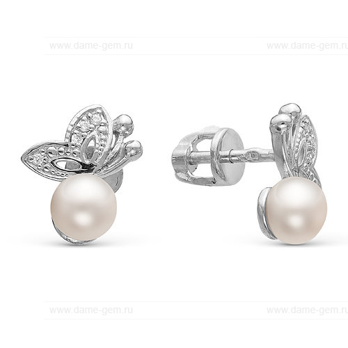Серьги из серебра с белыми жемчужинами 5,5-6 мм. Артикул 10793 Серьги из серебра с белыми жемчужинами 5,5-6 мм. Артикул 10793