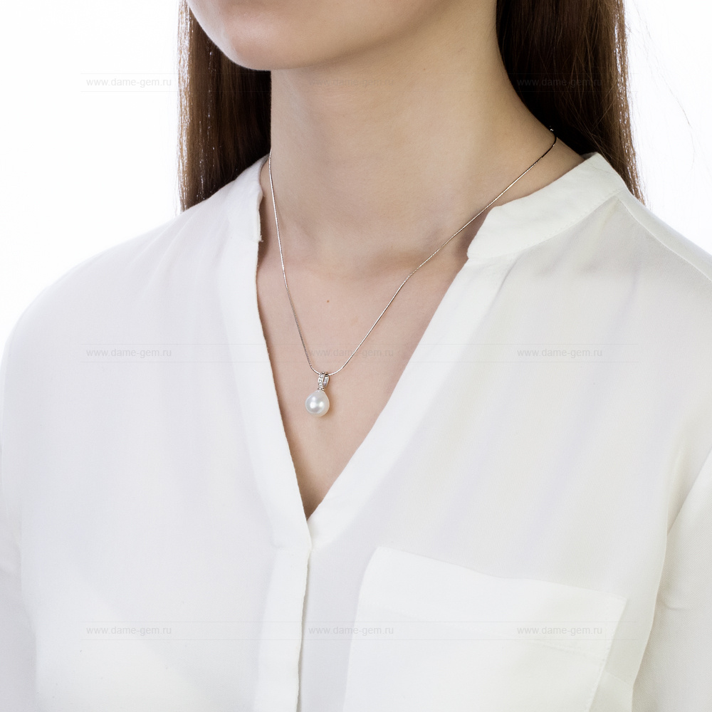 Кулон из серебра с белой Австралийской жемчужиной 10,6-10,9 мм. Артикул 12253