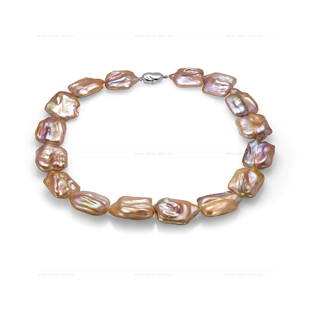 Ожерелье из розового речного жемчуга барокко 20 мм. Качество жемчуга наивысшее ААА. Артикул 9986