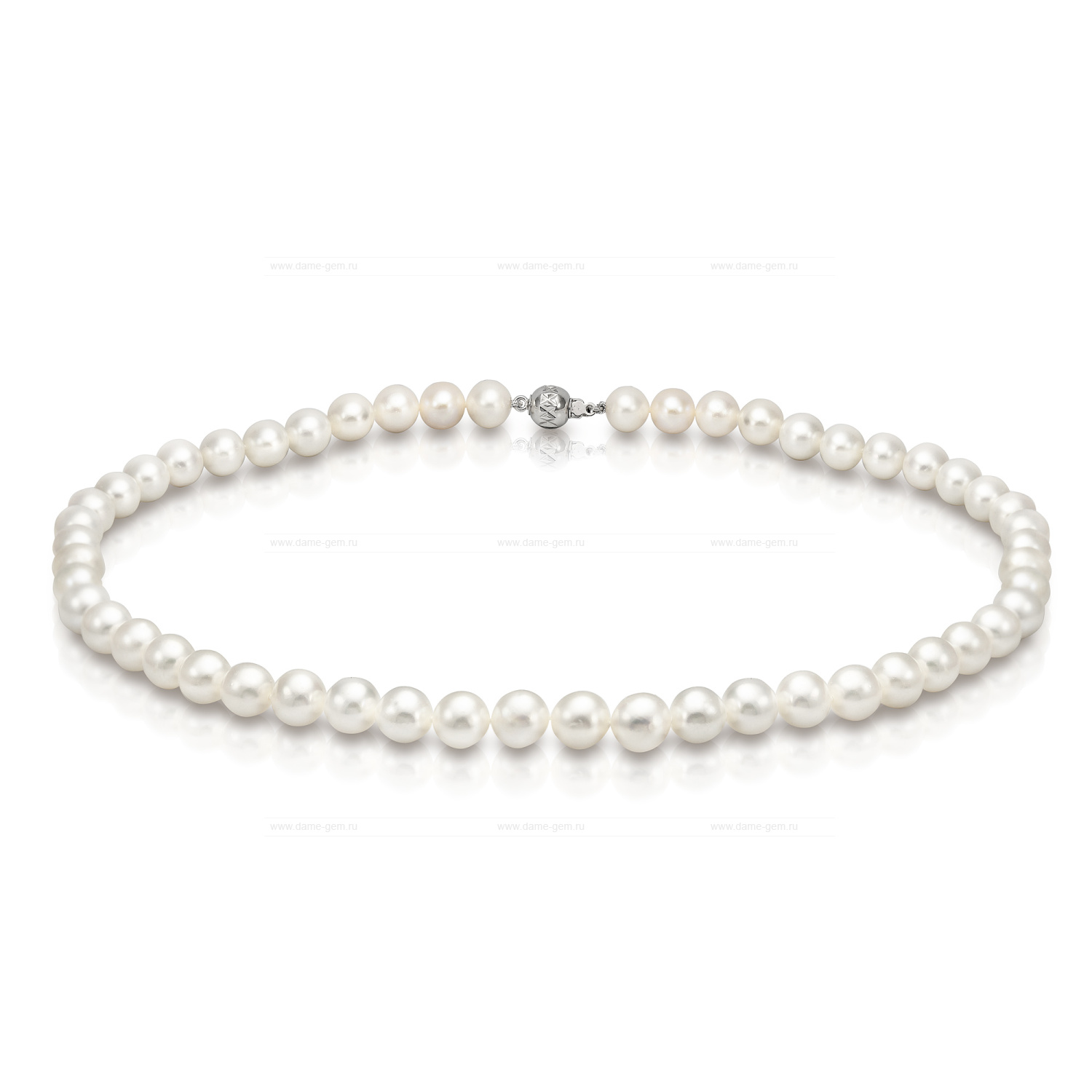 Ожерелье из белого круглого речного жемчуга 7,5-8,5 мм. Качество жемчуга высокое АА+. Артикул 8303